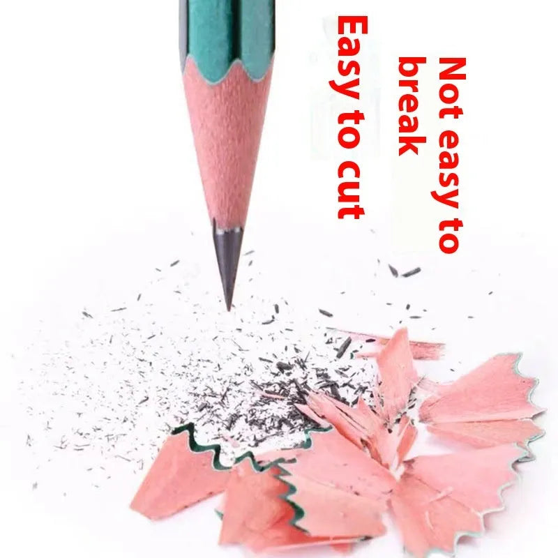 Green hexagonal wooden pencils in a box, HB and 2B grades for sketching and writing