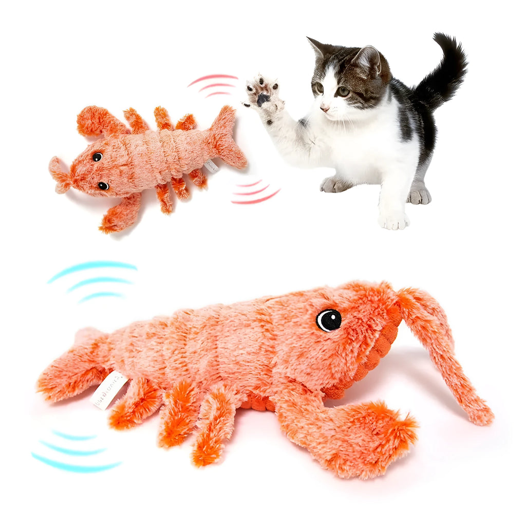 Electric jumping shrimp cat toy, USB rechargeable simulation lobster plush in random colour, 35 cm tall