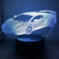 Modern car-shaped USB bedside lamp with touch remote control showing 16 colour lighting options