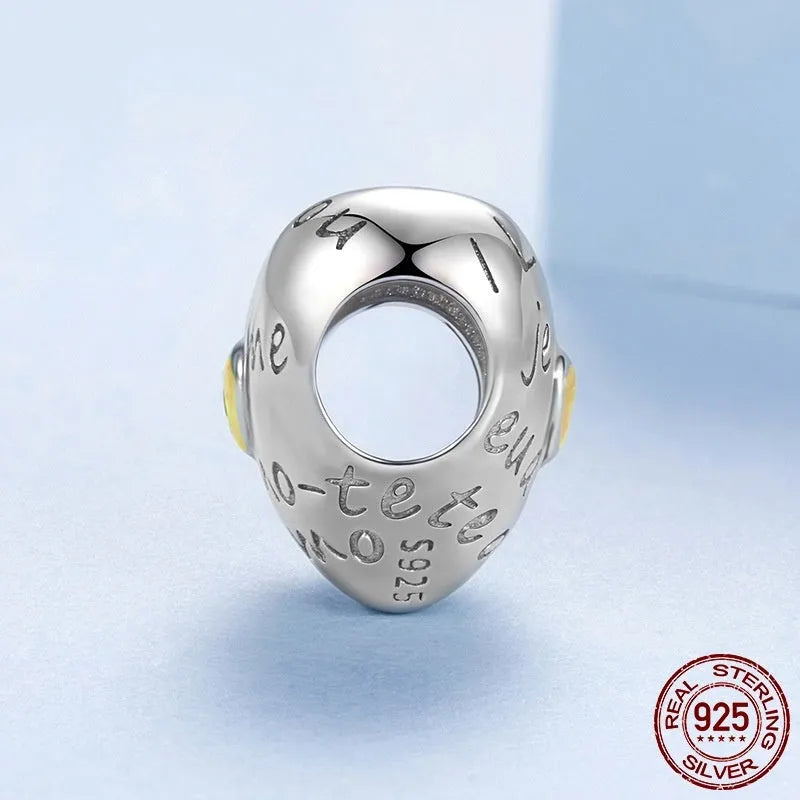 S925 sterling silver love heart bead charm, 1.1cm by 1.2cm with 0.45cm hole, colour BSC1135