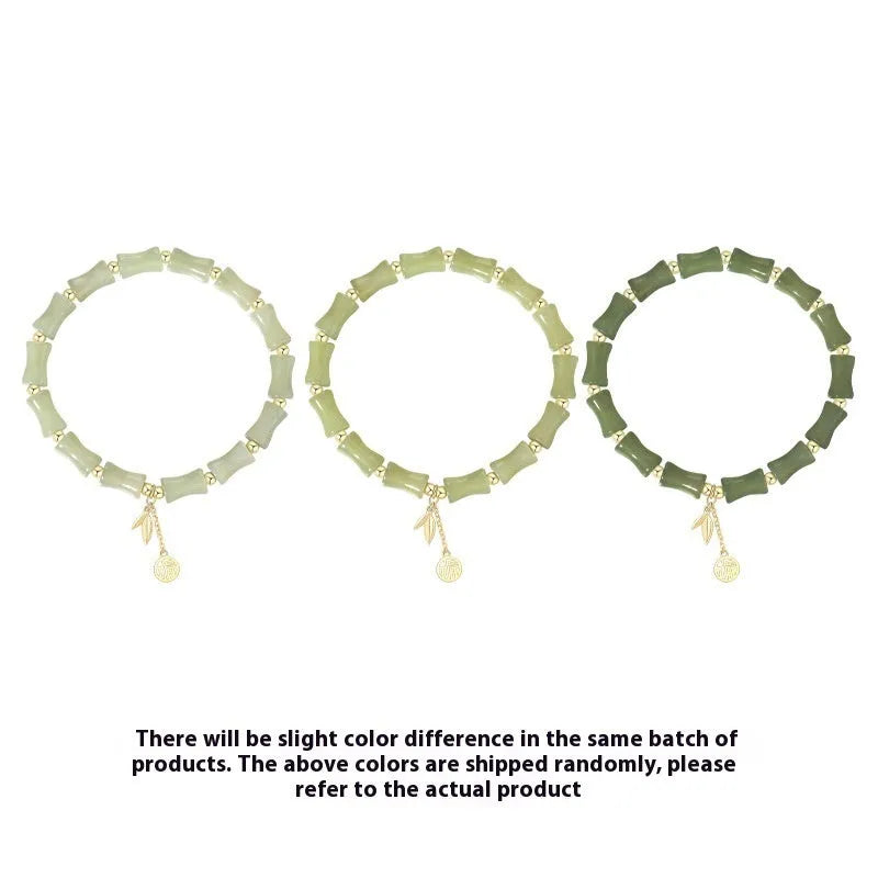 Green Chinese bamboo design Hetian jade bracelet and matching necklace set