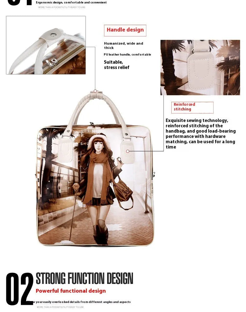 Medium cartoon cute style waterproof PU leather travel bag with three-dimensional pockets
