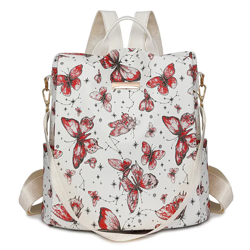 Butterfly printed PU leather backpack with physiological curve backplate in multiple colour options