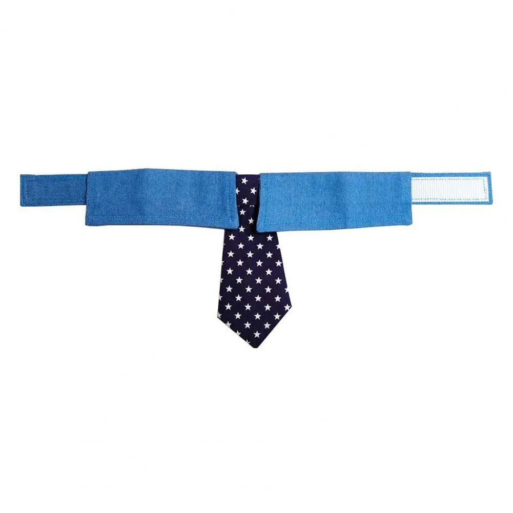 Denim dog collar with star pattern bow tie adjustable for weddings and formal events