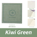 Square faux leather notebook in peach pink, avocado green, or grey green with blank, lined, or grid pages.