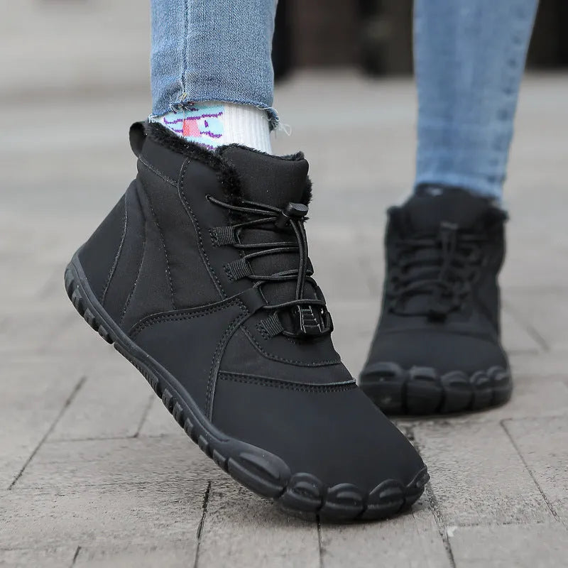 Waterproof fleece-lined snow boots with lace-up front and rubber non-slip sole.