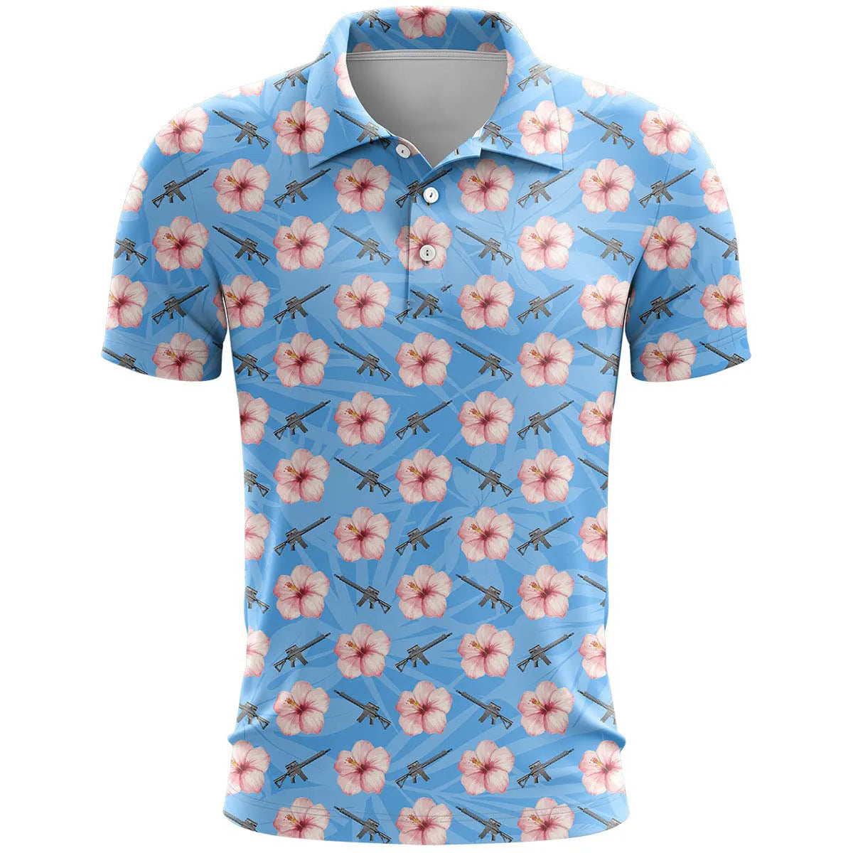 Man wearing a loose-fit 3D printed pattern short sleeve sports top in bird eye polyester fabric.
