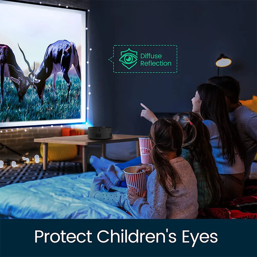 Black mini portable children's projector for mobile phones measuring 110mm