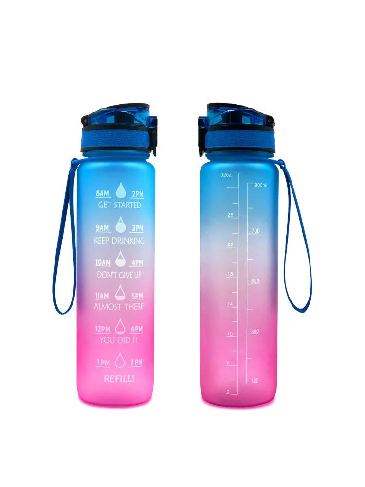 Clear 1000ml sports water bottle with infuser lid on a plain background.