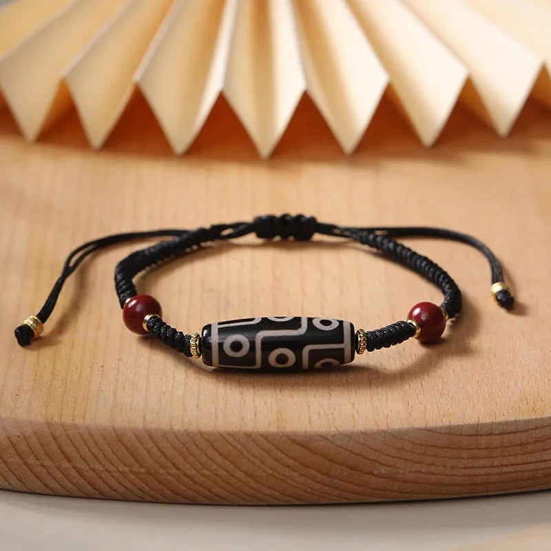 Tibetan agate Dzi bead bracelet for men with adjustable shrinkable design in natural stone