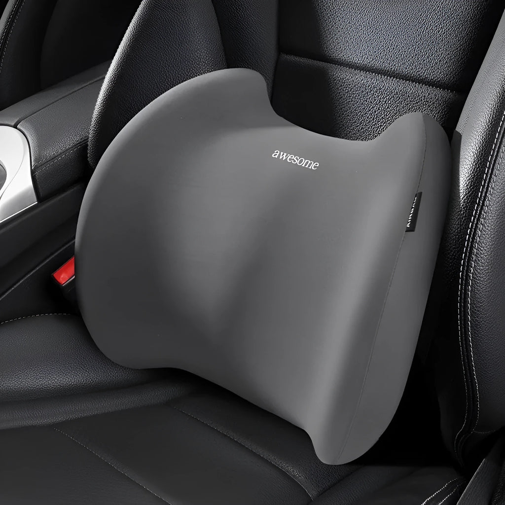 Car memory foam pillow set with headrest and lumbar support cushion in cotton cover