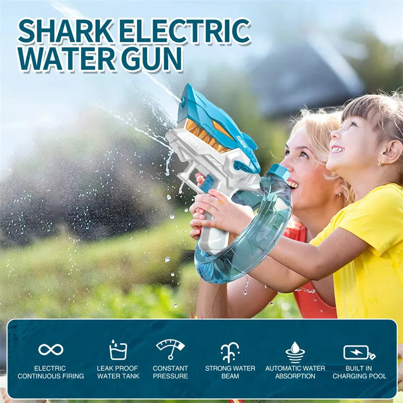 Shark electric water gun toy with automatic continuous fire function in blue colour