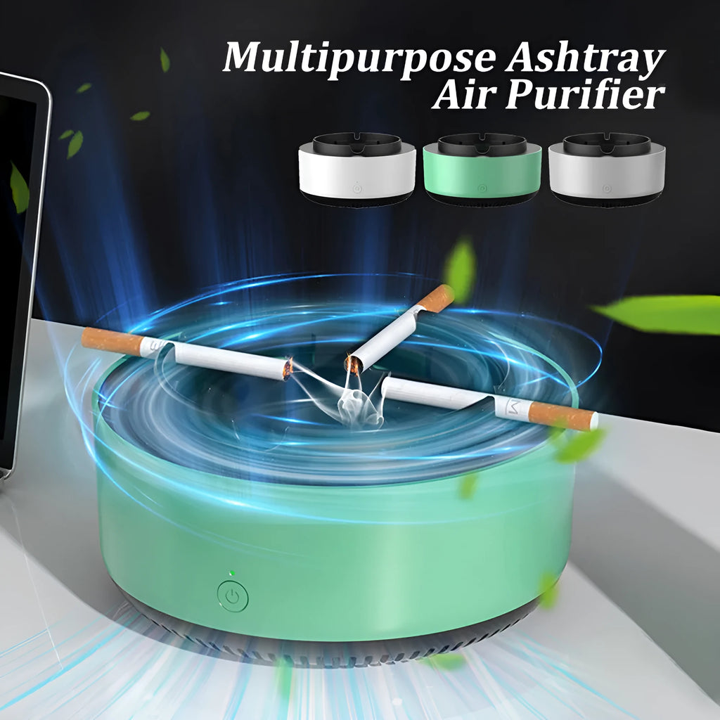 Smoke removal air purification ashtray with negative ion air purifier, portable battery powered, starry sky green colour