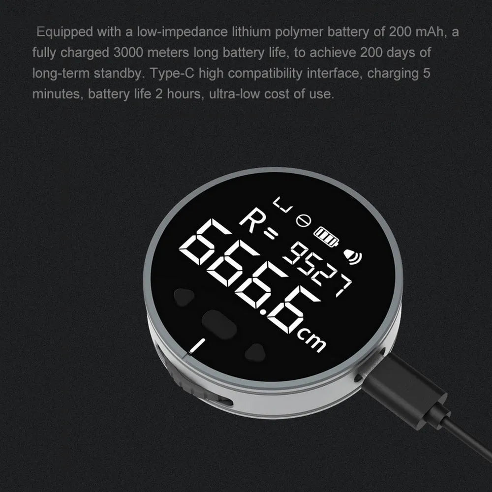 Black electronic measuring ruler with 1.8 inch VA LCD, 53*15mm aluminium alloy and silica gel body, 35g