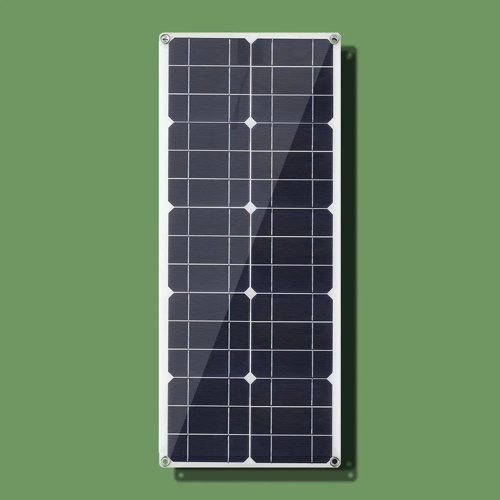 30W semi-flexible solar panel for outdoor USB charging of phones and cameras