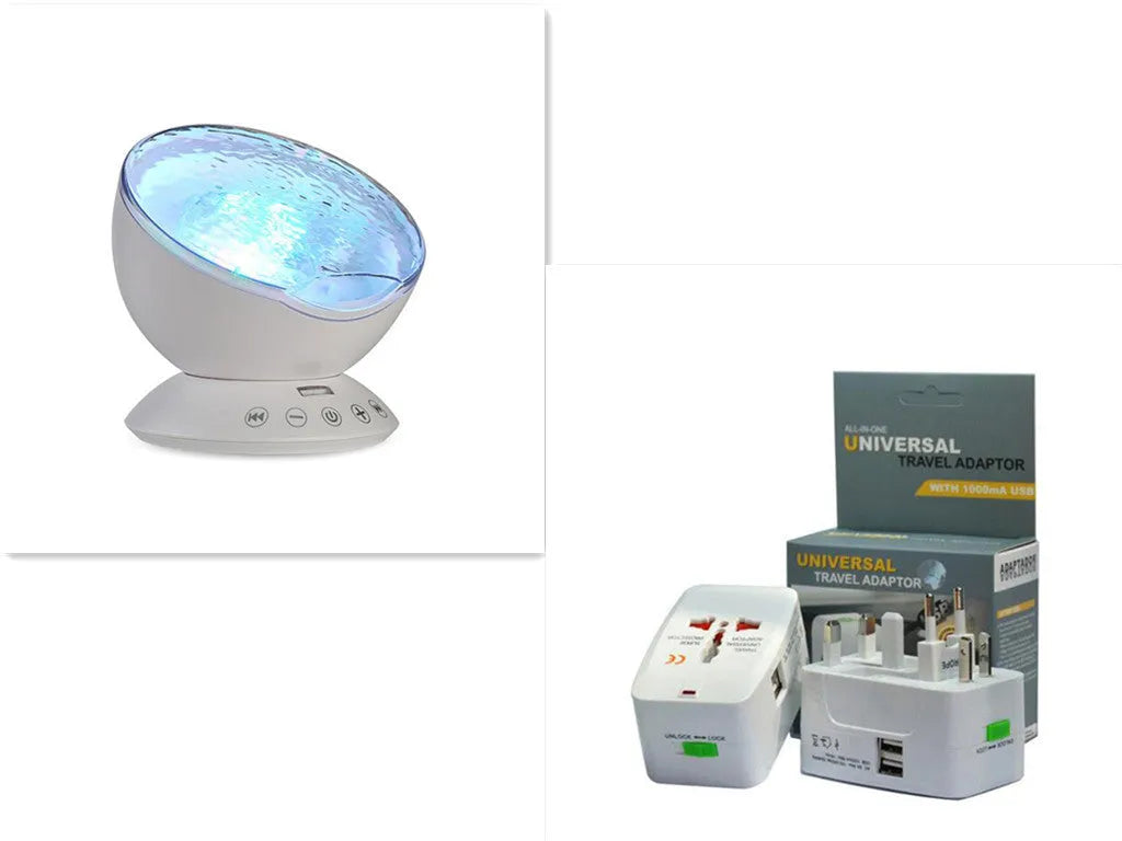 Ocean wave projector showing multicolour LED light display on a dark ceiling