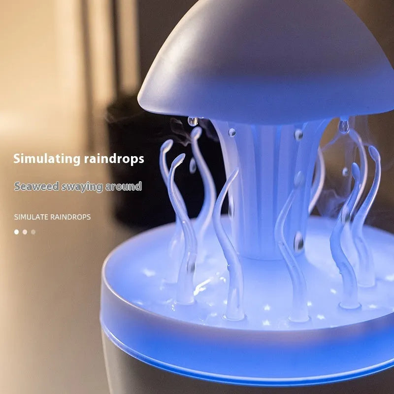 Rotating water drop aroma diffuser with colourful night light in column design showing marble finish option
