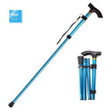 Aluminium folding walking cane extended, showing non-slip handle and adjustable shaft.