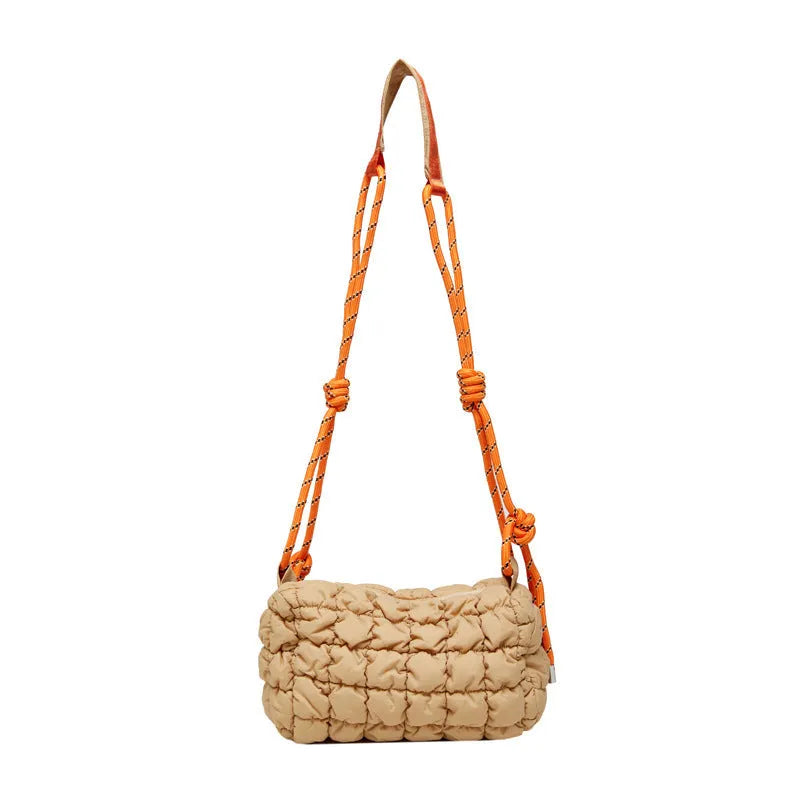 Women's lightweight nylon pillow-shaped messenger bag with diamond pattern and single strap