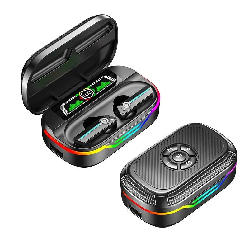In-ear Bluetooth headset DX13 Black with digital display screen showing battery level, PC ABS build