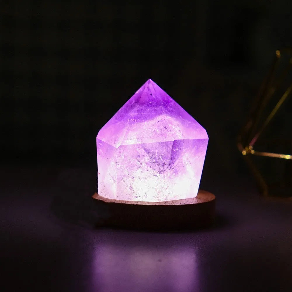 Natural amethyst cake tower night light with USB plug, purple, 5-6cm height, 6.5cm base