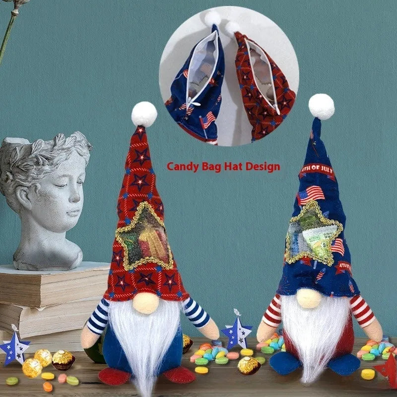 Two faceless red Rudolf baby doll cloth ornaments with suit design, 32cm long.