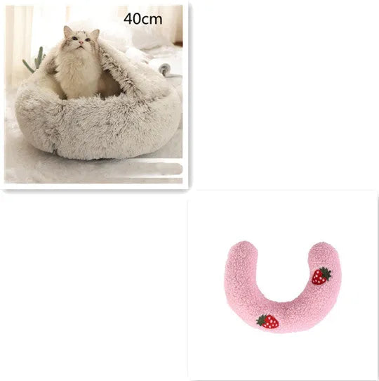 2 in 1 round plush pet bed with PP cotton filling for dogs and cats, available in brown, 65cm size
