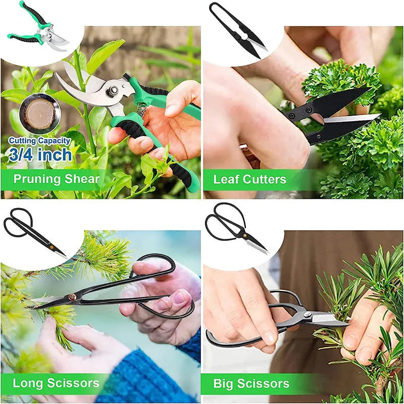 24-piece stainless steel bonsai tool set in compact storage case for potted plant pruning