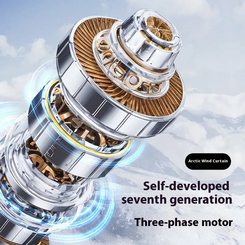 Bladeless twin-turbo ice-sensing fan in light gray with remote control, six speeds, night light, 3500mAh
