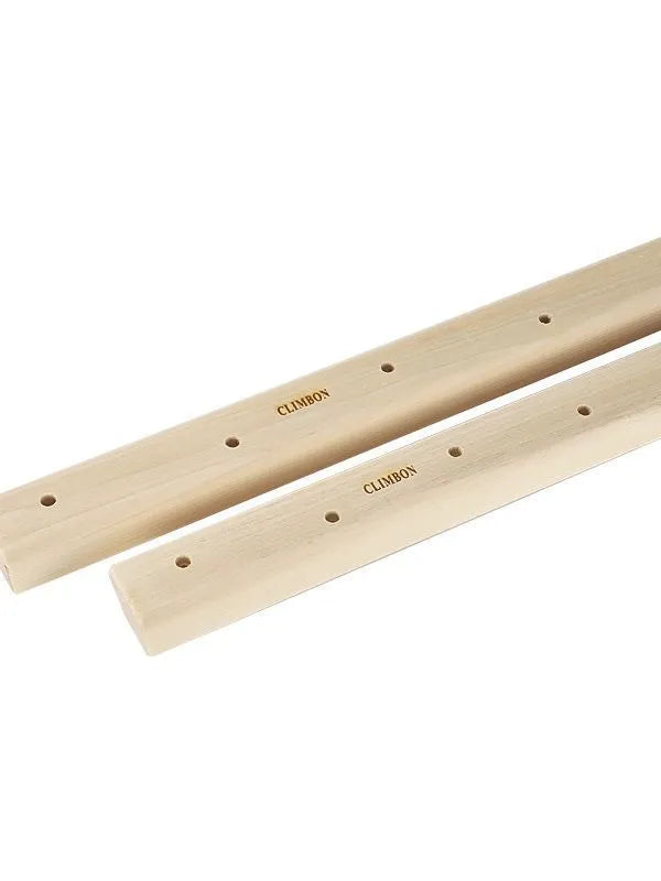 Set of three solid wooden grip strength training fingerboards in 12cm, 40cm, and 50cm lengths.