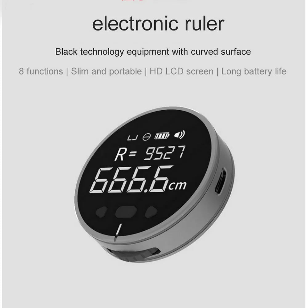 Black electronic measuring ruler with 1.8 inch VA LCD, 53*15mm aluminium alloy and silica gel body, 35g