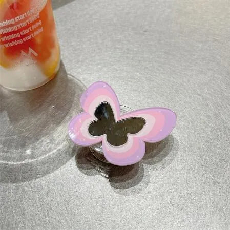 Silicone TPU phone case with butterfly stand for iPhone, solid colour back cover in blue, pink or purple