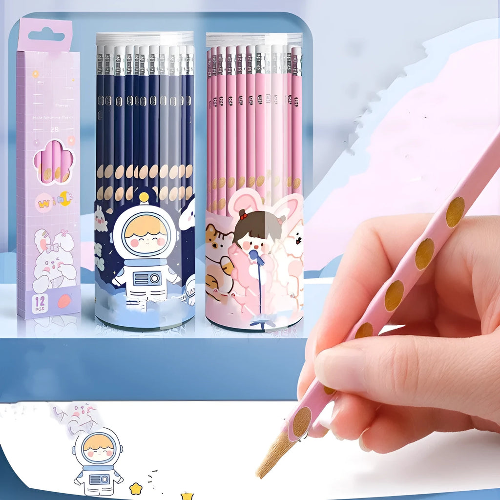 Primary school hole-shaped pencil for correcting grip, wooden, cartoon style, 188mm, on white background