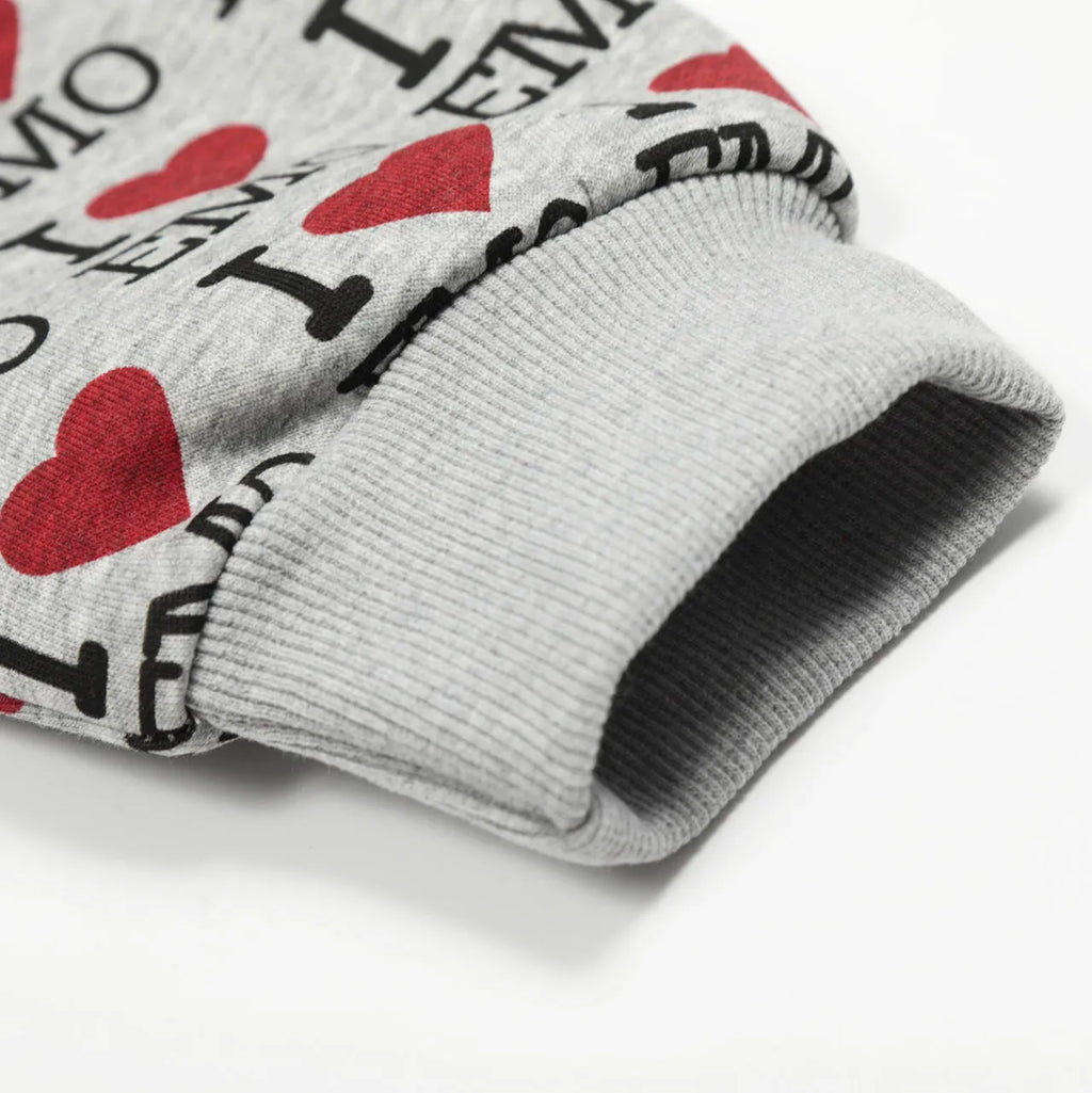 Women's grey mixed colour cotton hooded cardigan with a retro pattern and long sleeves.