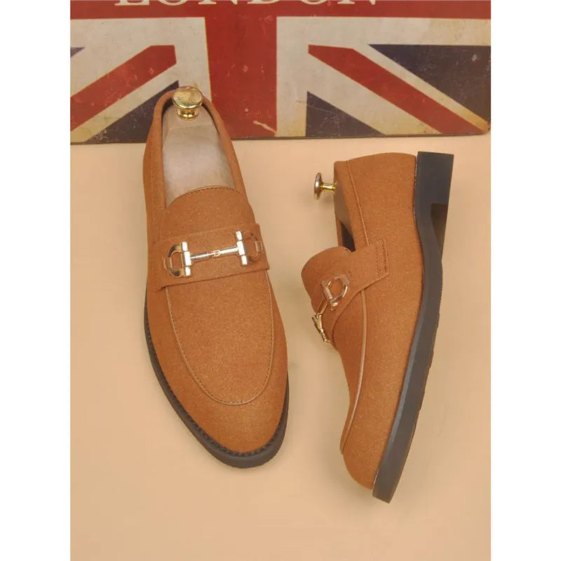 Men's casual pointed toe shoes in black or brown with artificial PU upper and composite sole