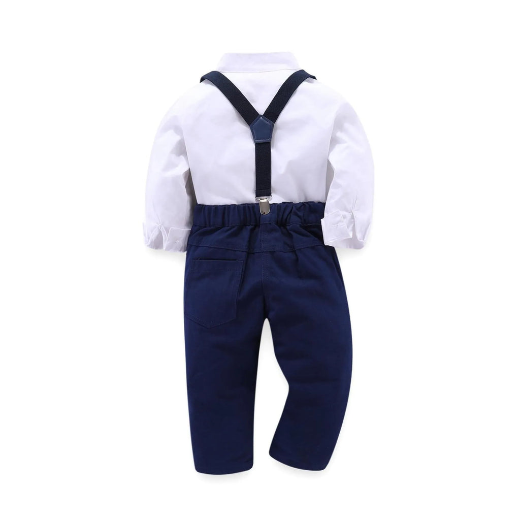 Blue European style boys suit for children, plain design, sizes 90cm to 130cm.