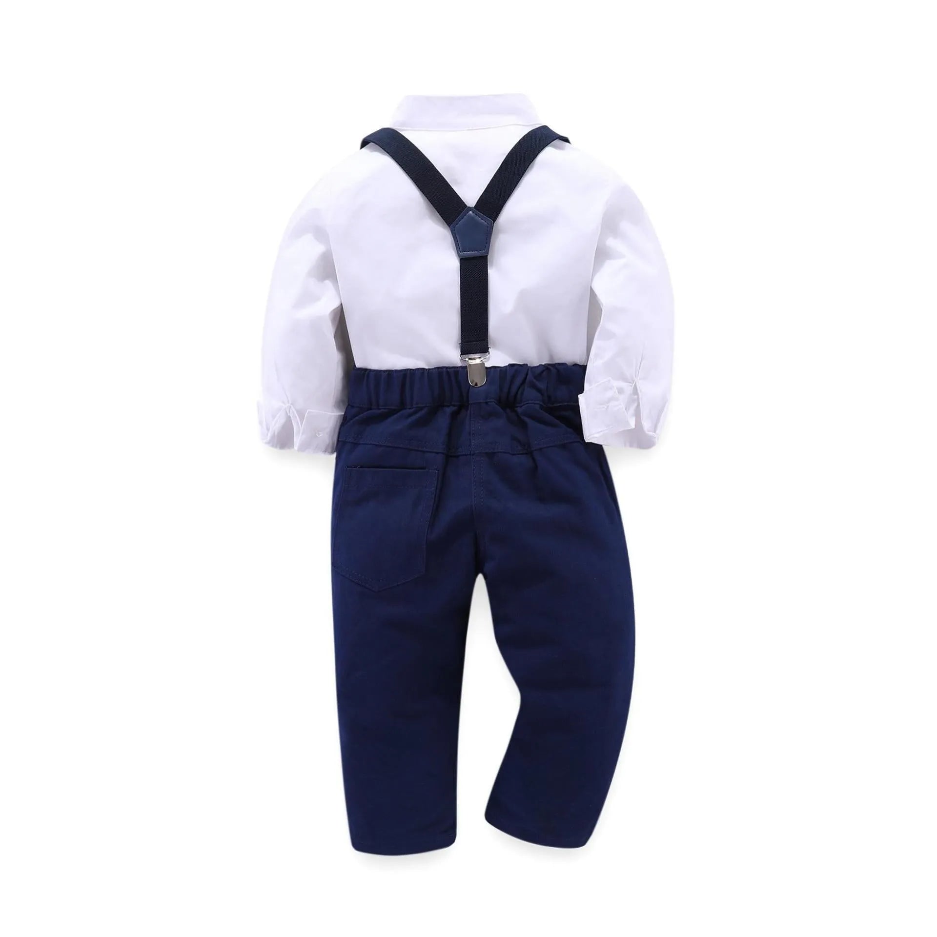 Blue European style boys suit for children, plain design, sizes 90cm to 130cm.