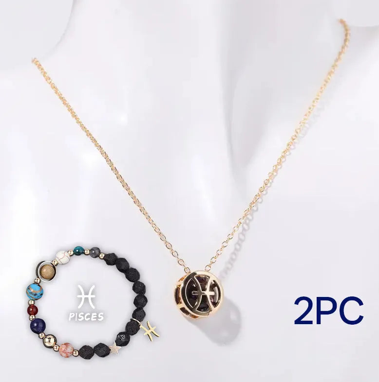 Natural stone beaded necklace and matching bracelet set on a textured background