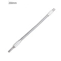 Silver metal flexible shaft extension for cordless drills with a 6.35mm shank.