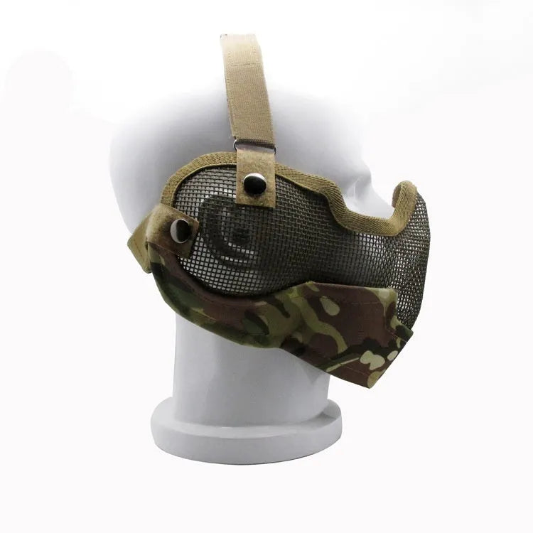 Tactical carbon steel face mask in camouflage pattern for outdoor collision protection