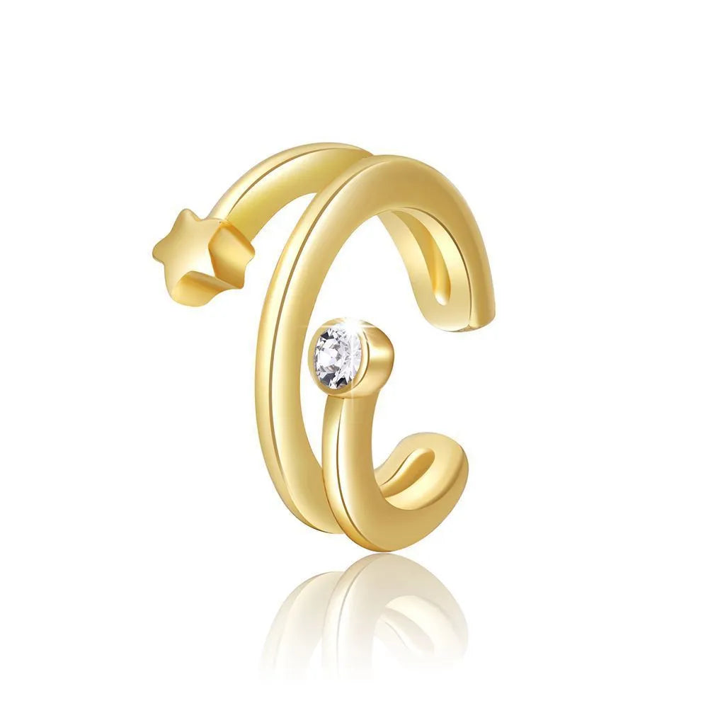 15-piece clip-on earring set in gold or silver electroplated metal with geometric round and ring shapes