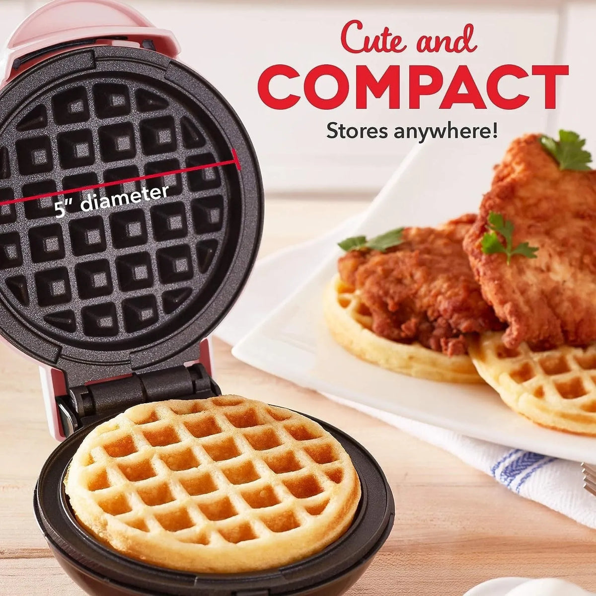 Mini waffle machine in white with electric heating tube, 16.5cm size