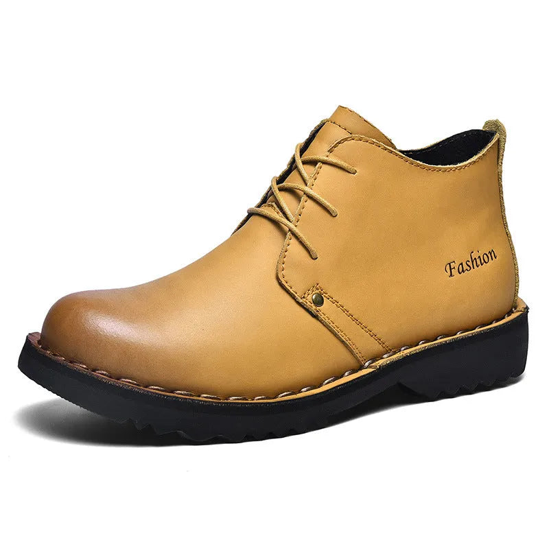 Men's casual business formal boots in black, round toe, microfiber leather, solid colour, sizes 38-44