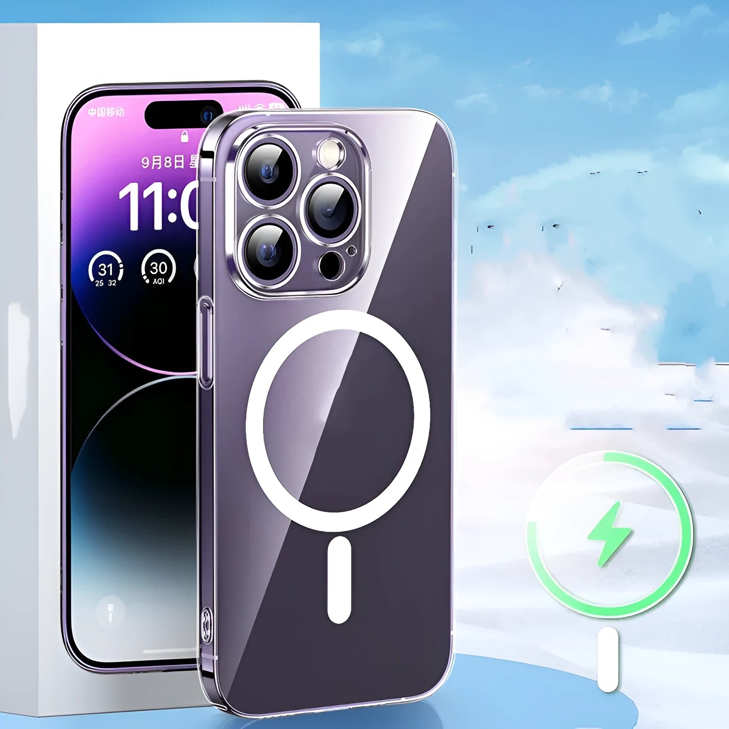 Transparent magnetic phone case for iPhone 14 series with lens protection