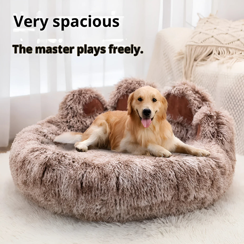 Plush two-colour thickened pet bed for dogs with hand-shaped brush nest finish in double silk gray