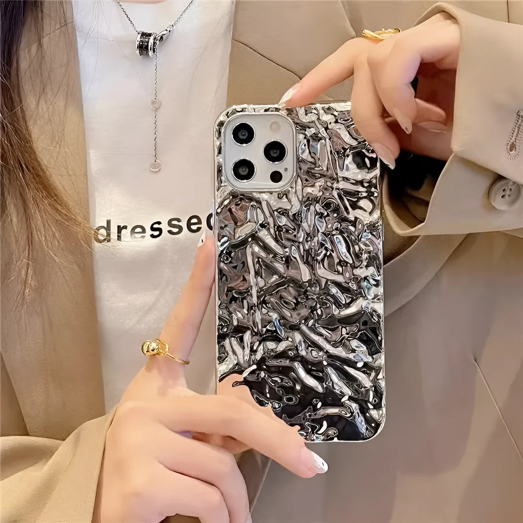 Tin foil pleated silicone phone case for Apple iPhone showing embossed texture