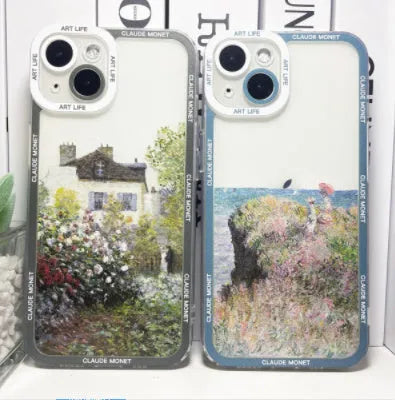 Creative oil painting anti drop phone case for iPhone X and XS, five colour styles on a white background