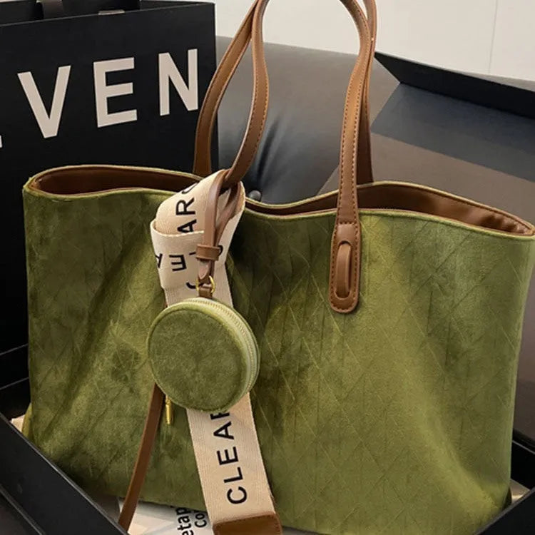 Women's soft polyester shoulder tote bag in horizontal square shape with internal zipper pocket