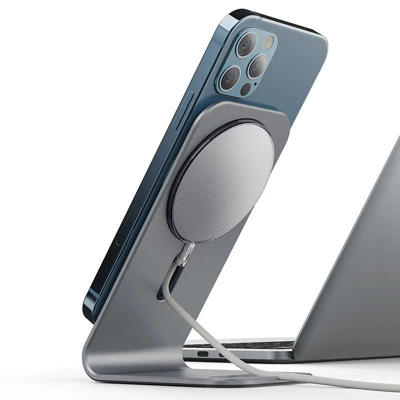 Silver aluminium alloy magnetic wireless charging bracket for MagSafe phones desktop stand