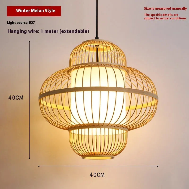Bamboo lantern chandelier with 40x40cm shade, 220V, modern Chinese style and spotlight for restaurant use